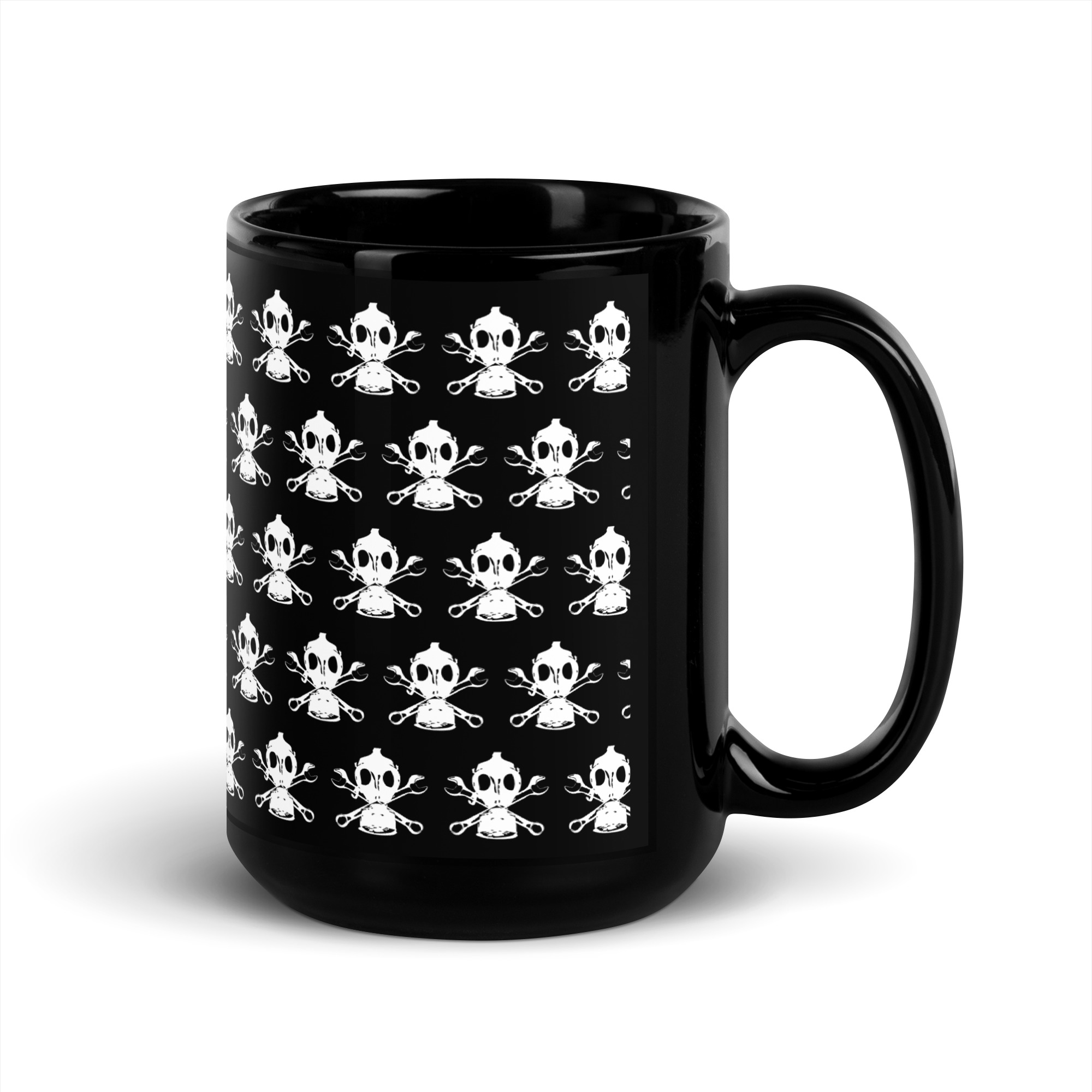 Motor City Riot Logo Pattern Black Glossy Mug - Image 4