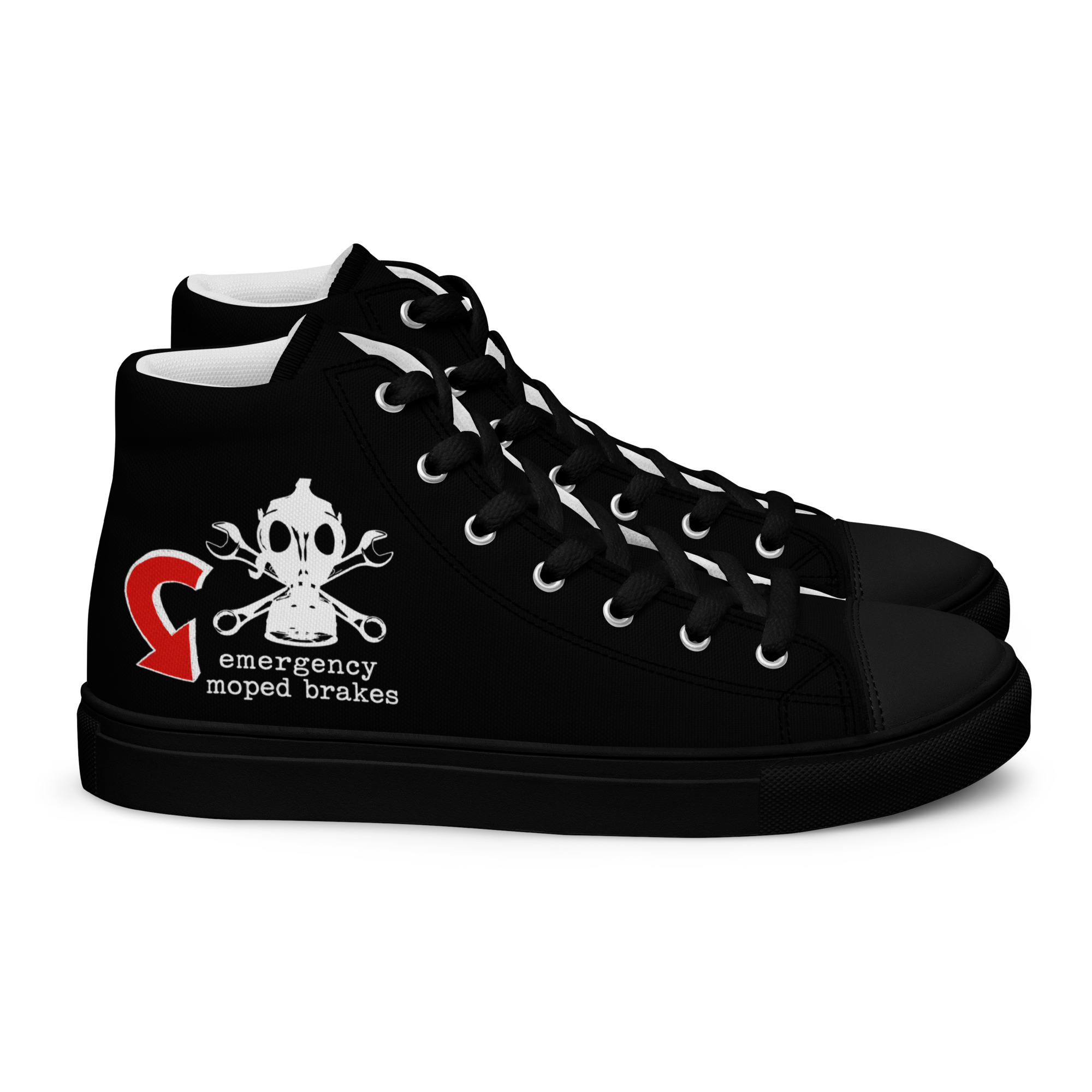 Motor City Riot Men’s high top canvas shoes "emergency moped brakes"